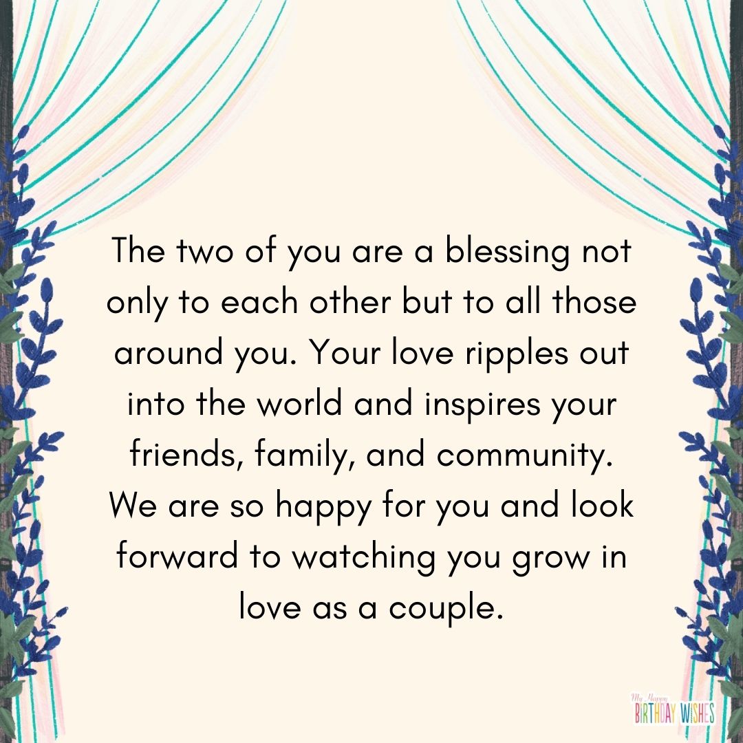 curtains and leafs border wedding card with wishes