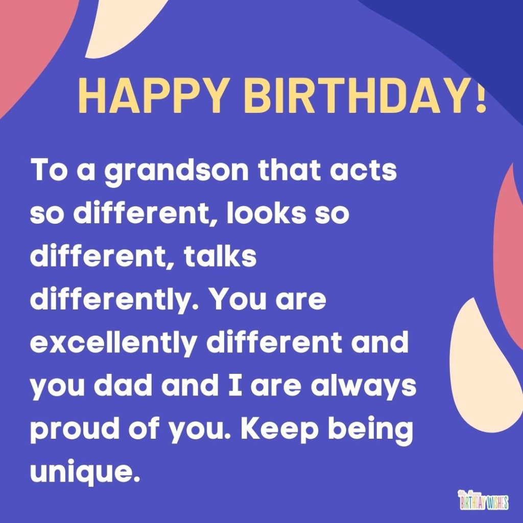 birthday message for grandson and being proud of theme with violet themed design