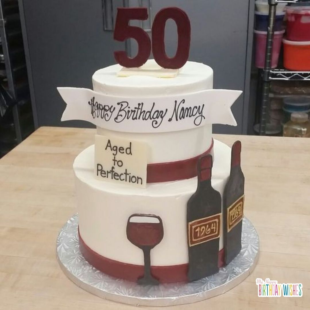 50th birthday cakes with white minimal and beer design