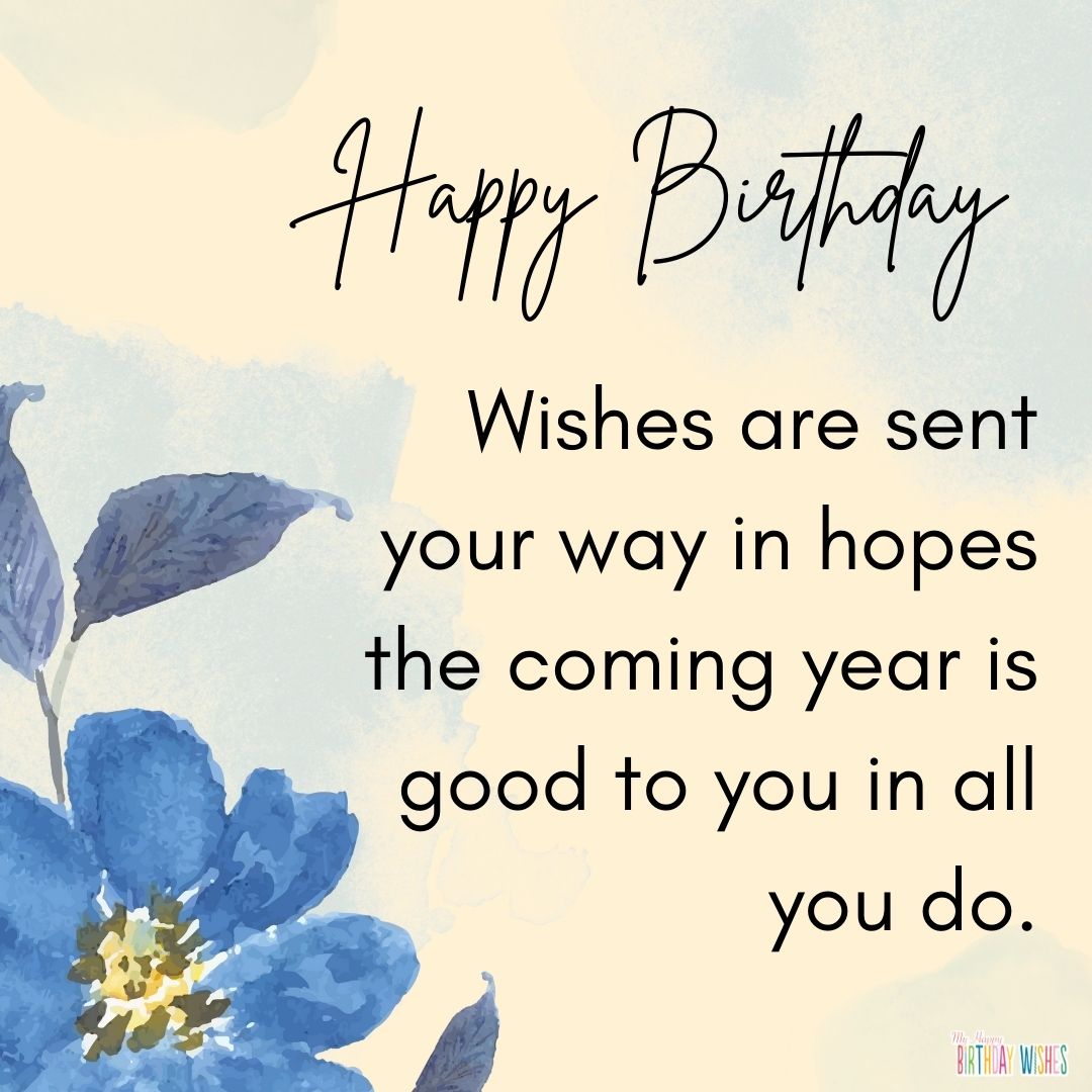 gradient blue and flowers birthday card with birthday wishes
