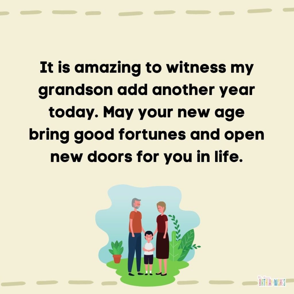 sweet birthday wishes for grandson with grandma and grandpa characters