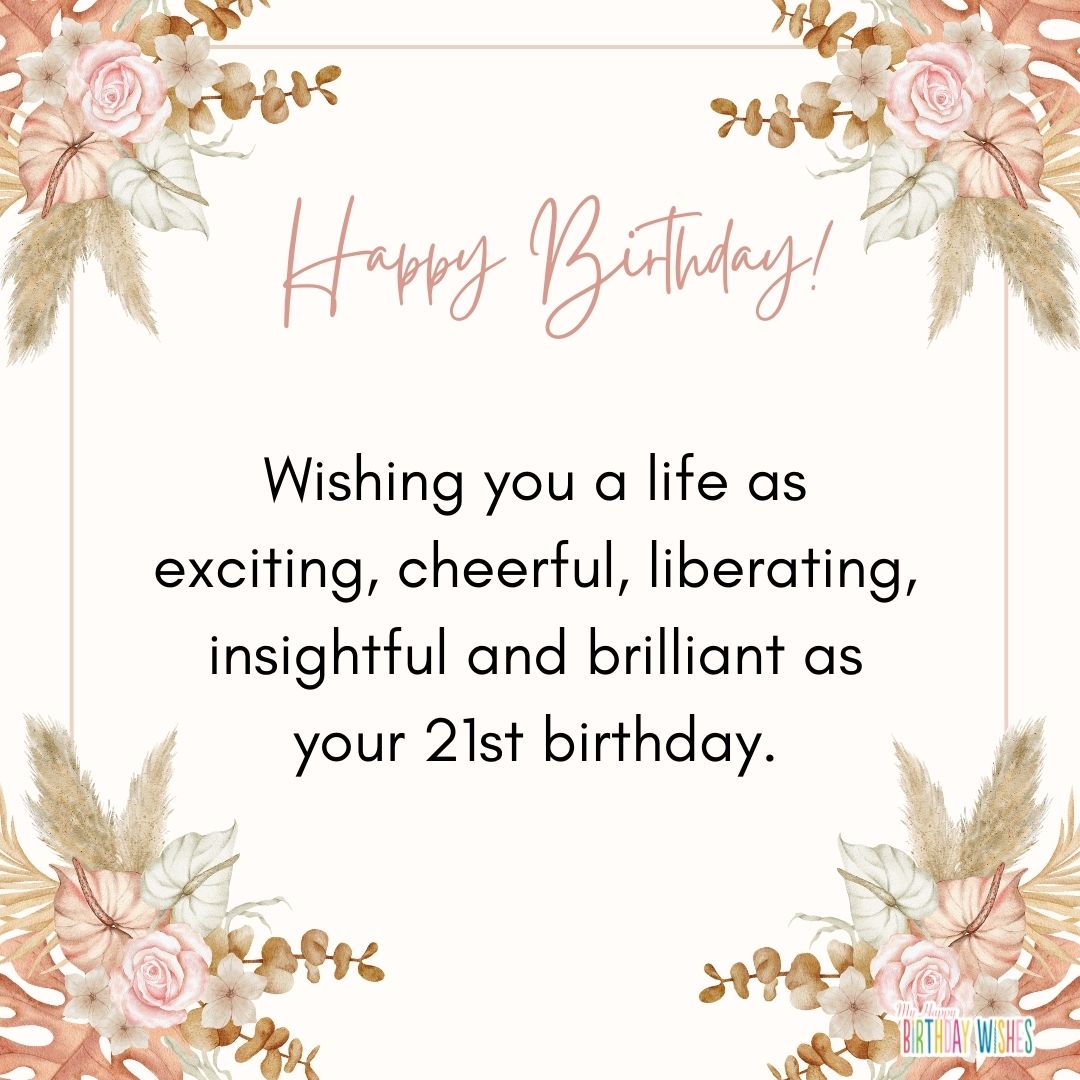 aesthetic nature theme design card with birthday greetings for turning 21