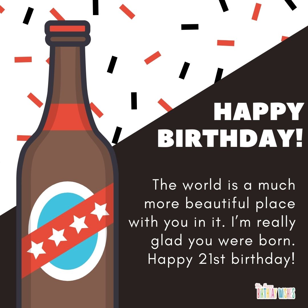 black dominance birthday greetings for 21st birthday with drinks icon