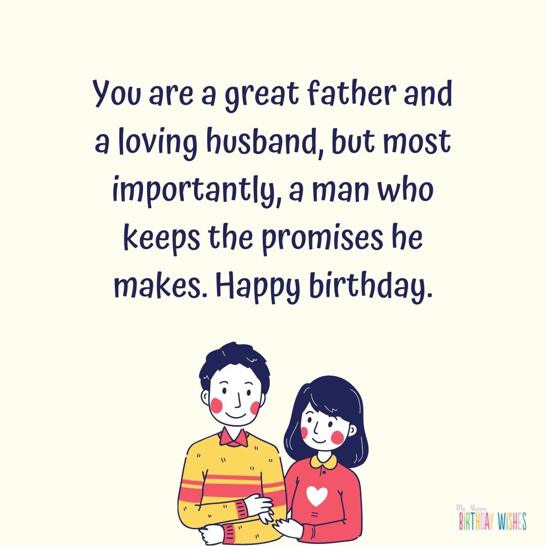 for a great father and a great husband at the same time birthday greetings with icon characters couple design