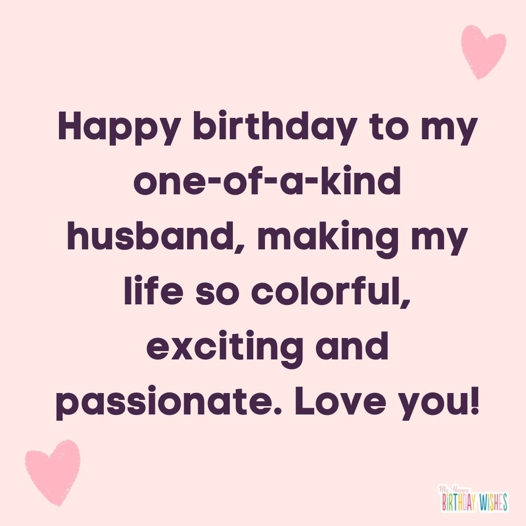 birthday greetings for husband with minimal pink design and pink heart