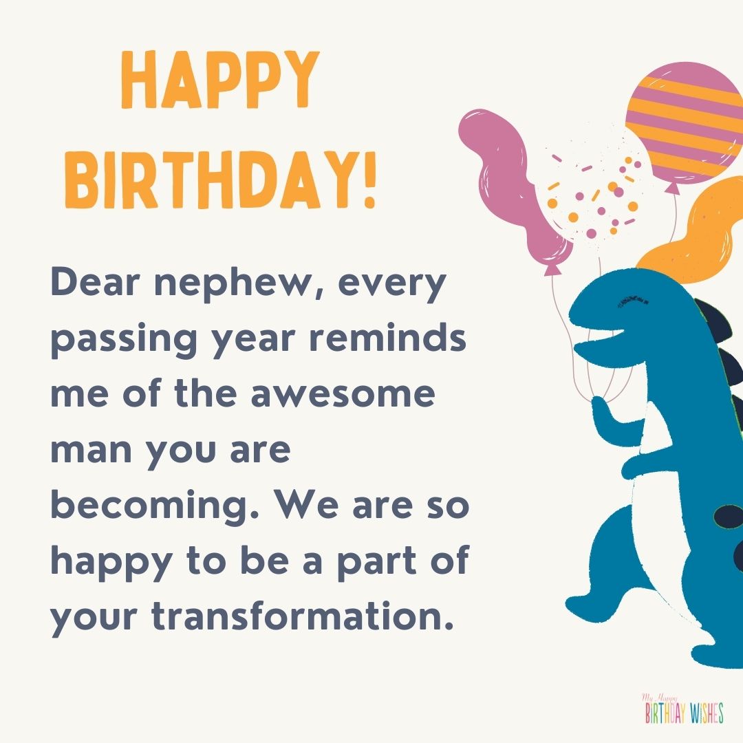 sweet birthday greeting for nephew with cute dinosaur design