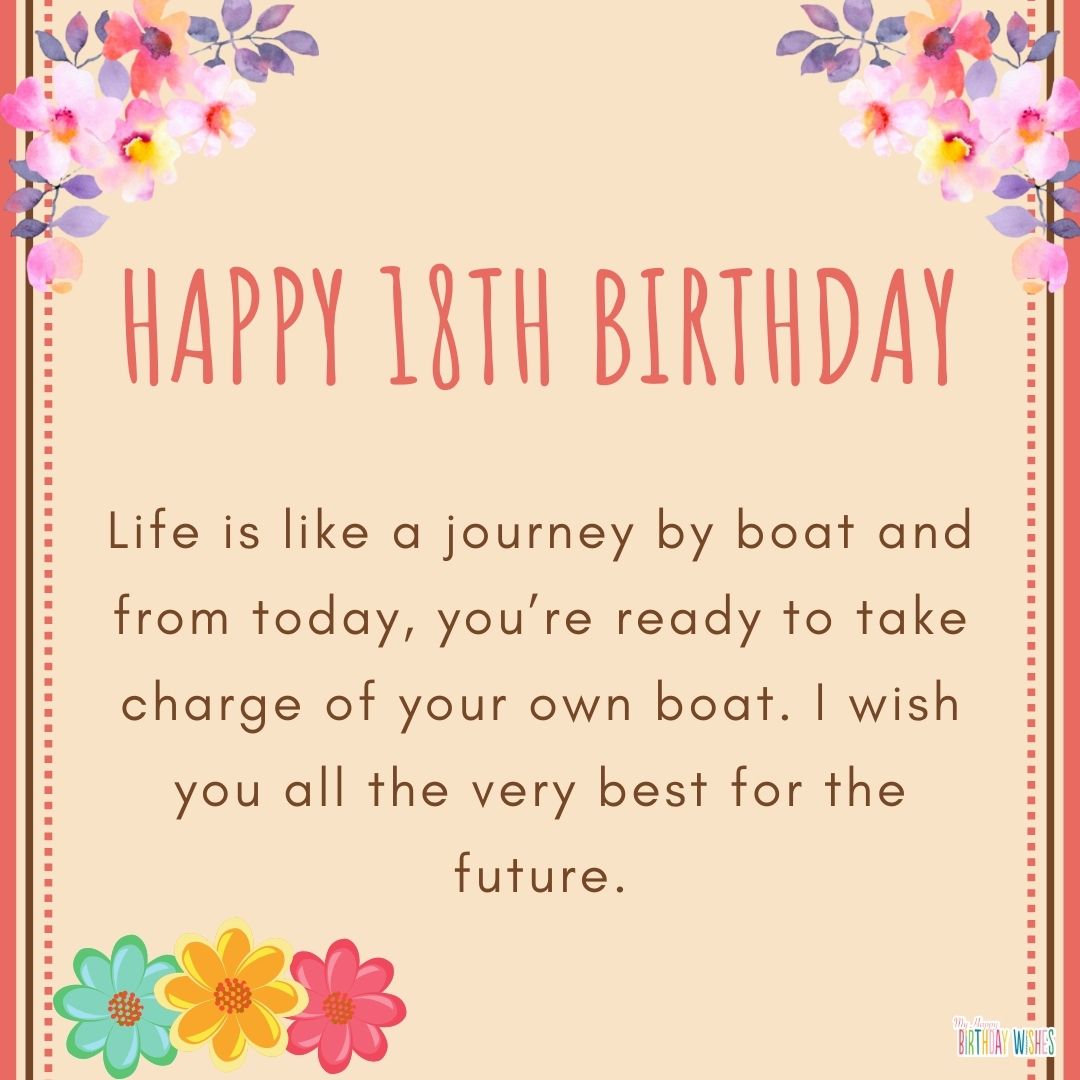 elegant and flower design birthday card with birthday message for 18th birthday