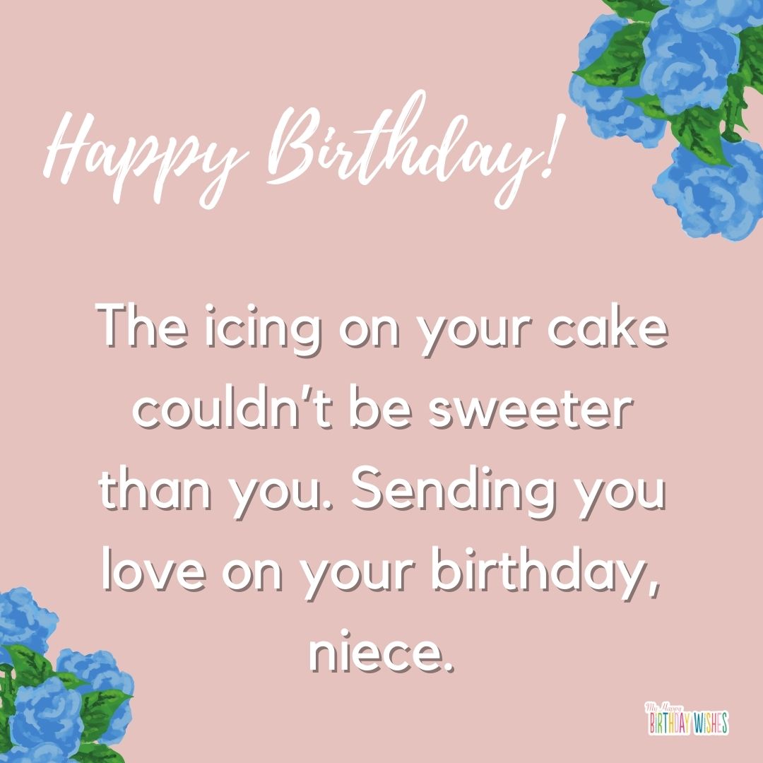 minimalist birthday greetings design with blue flowers and pink background