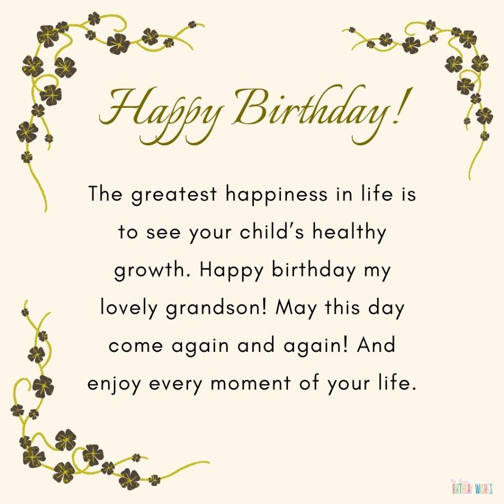 elegant birthday card for grandson with meaningful message and flower borders
