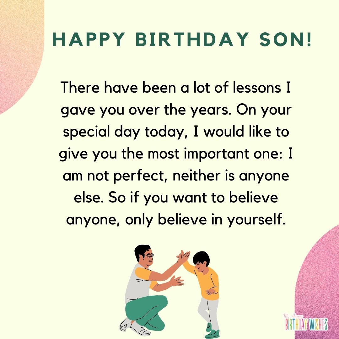 gradient style birthday card for son with father-son character icon