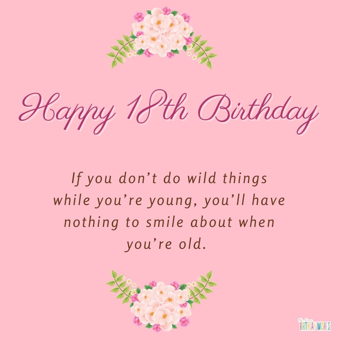 minimalist pink design birthday card for 18th birthday with wishes
