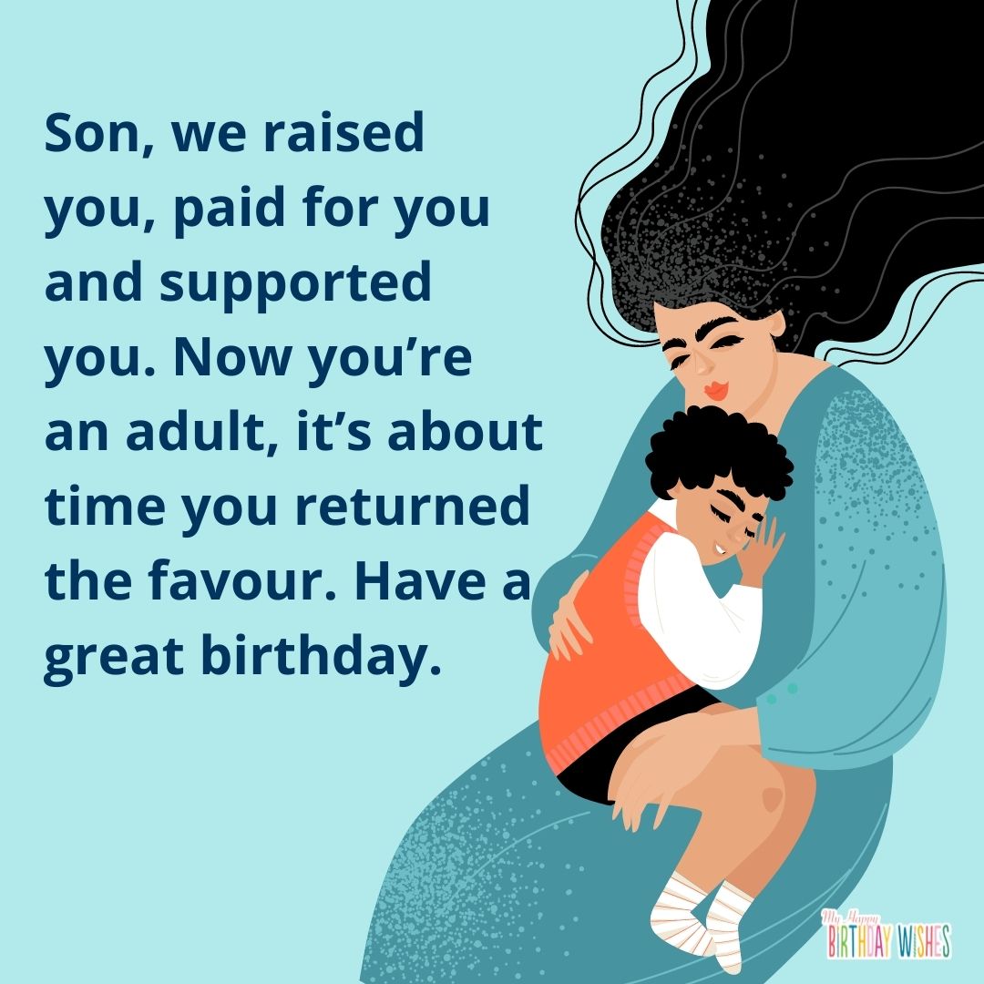 sweet birthday wish for son from mother with mother-son character icon
