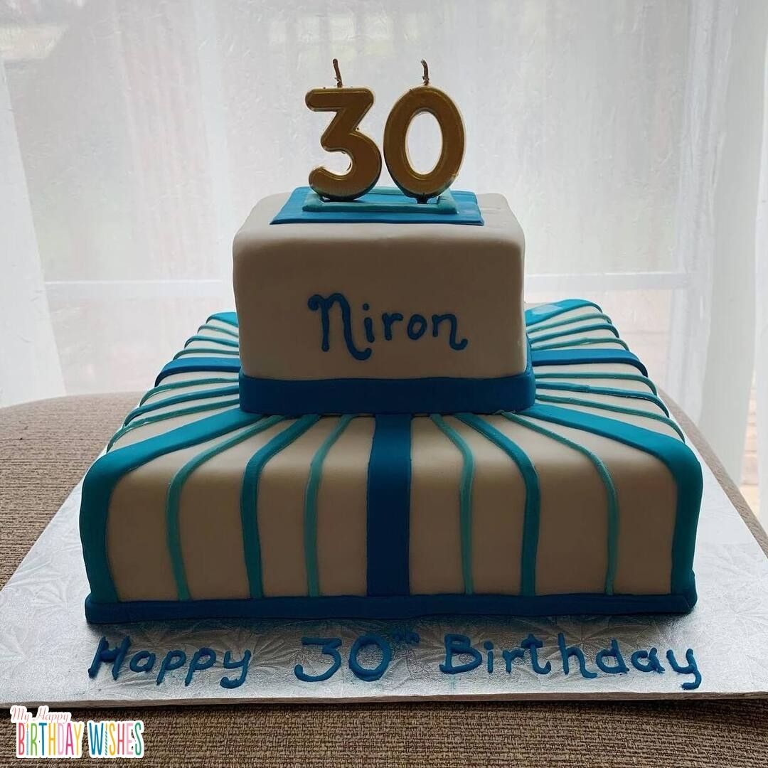 30th Birthday Cake for Him - a cake in simple blue white fondant on his 30th birthday.