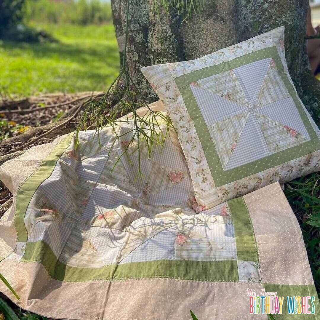 Blanket and Pillow Case Combo Patchwork comes in green polka and flower designs.