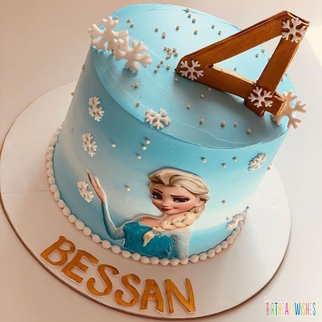 Delicate Snow Flake Elsa Cake - Stunning wood inspired number 4 fondant with snow flakes.