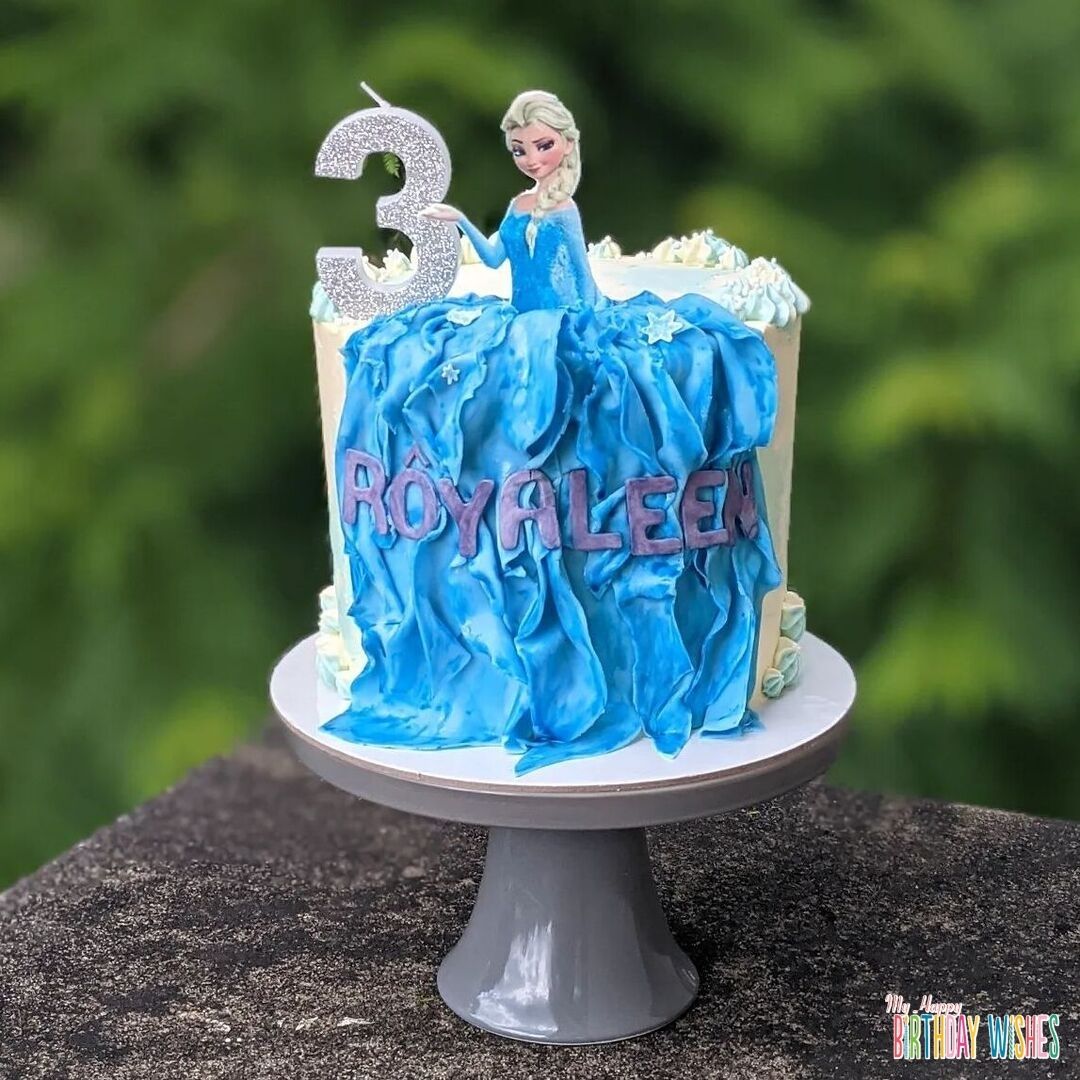 Elsa Blue Gown Cake with white accent and silver.