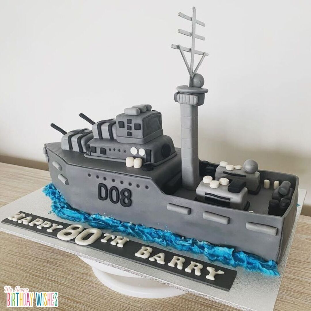 Navy Birthday Cake - a cake for men on his 80th birthday in navy gray theme.