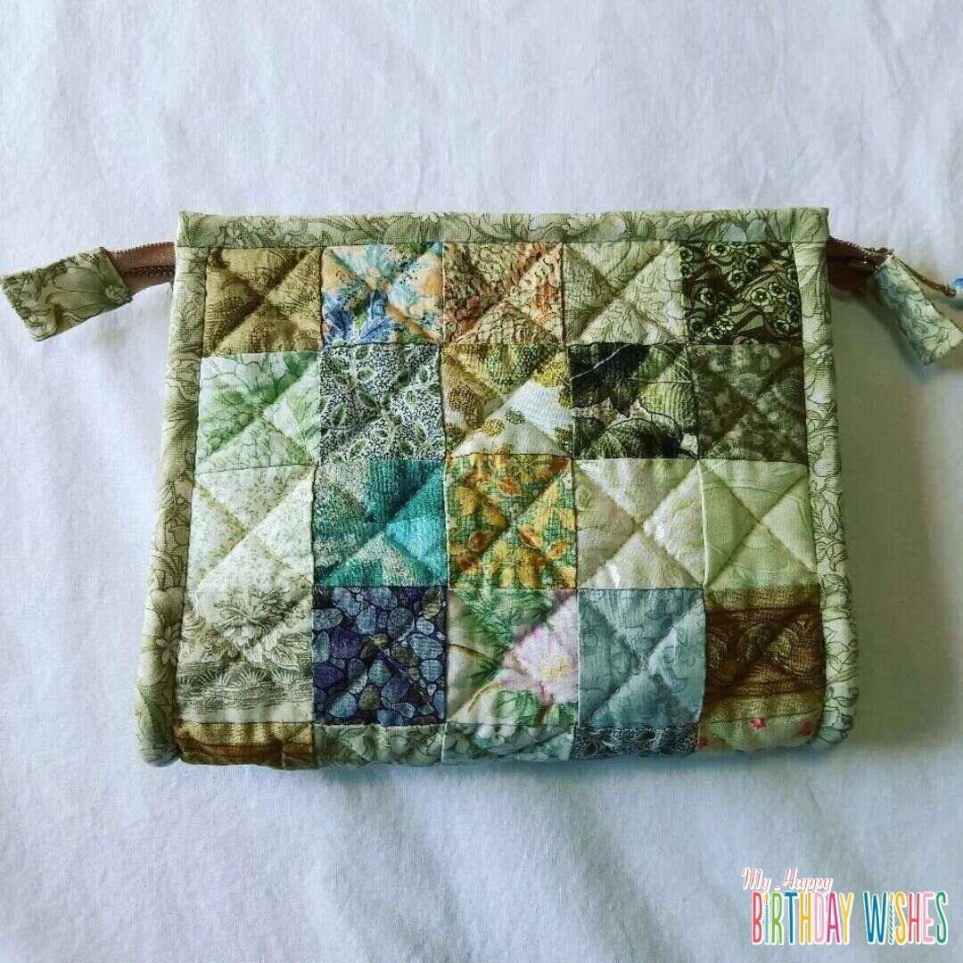 Square Patchwork Quilt Pouch in classic green shade vintage clothes.