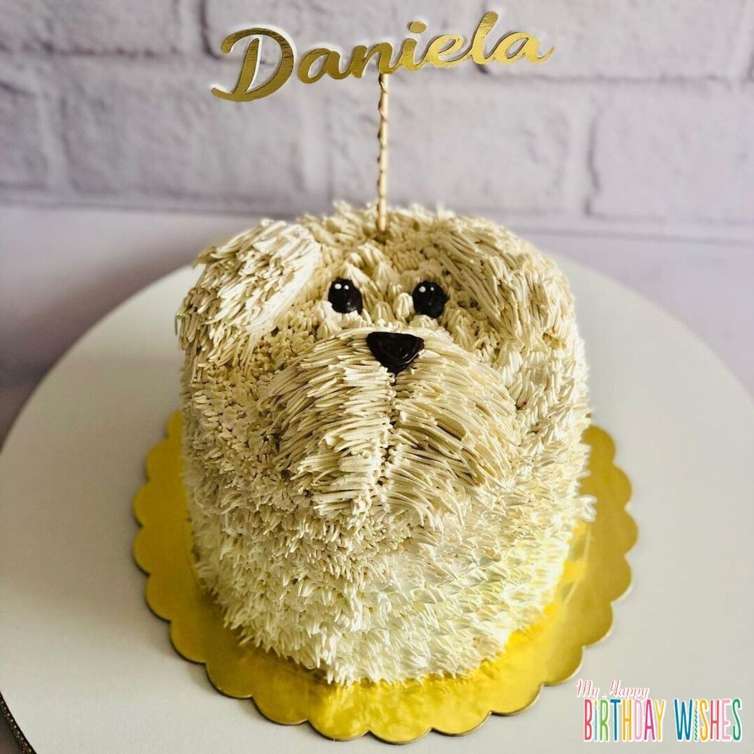 Terrier Face Dog - a dog cake with Dog name topper. 