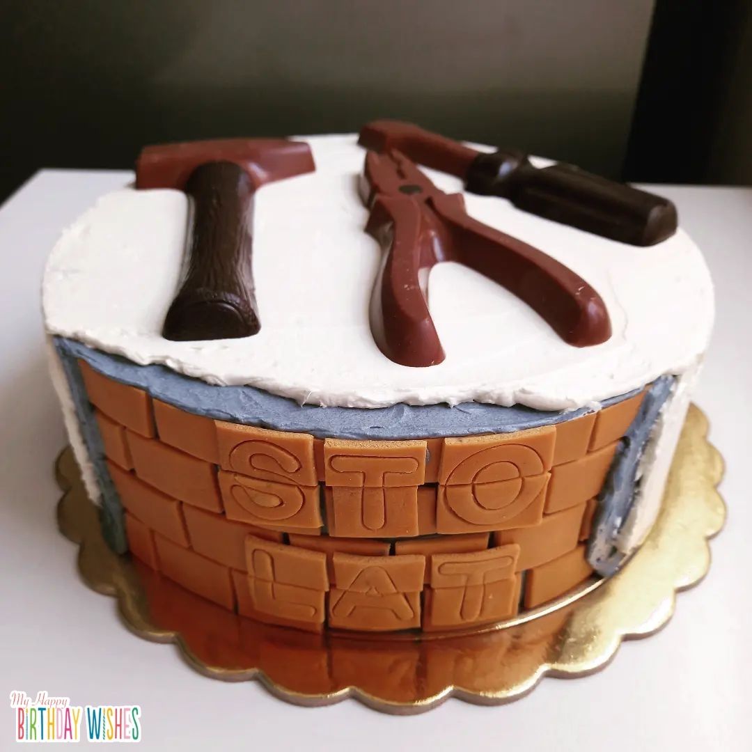 Tools Birthday Cake - a cake made for men in bricks inspired with 3D tools on top.