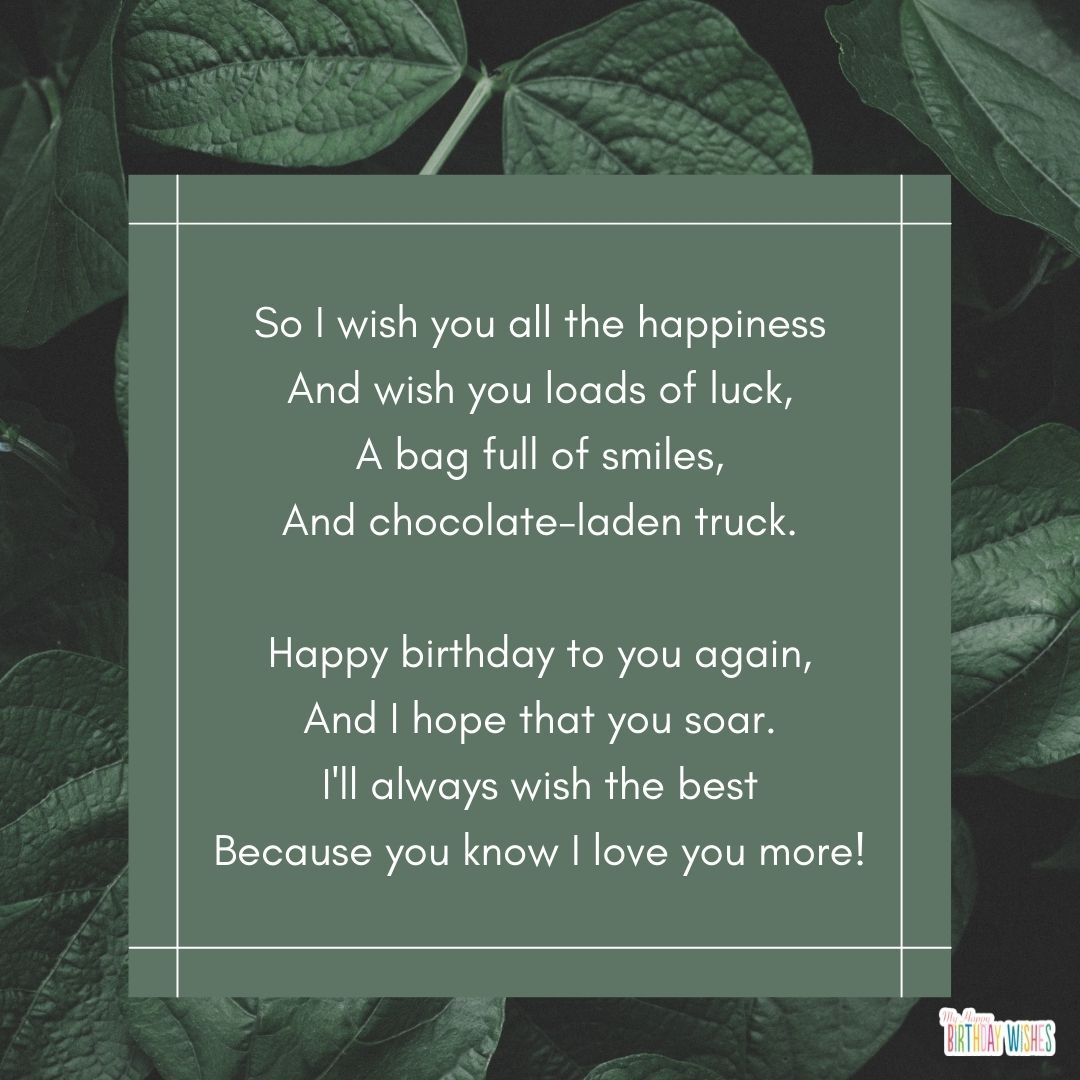 green themed birthday card poem