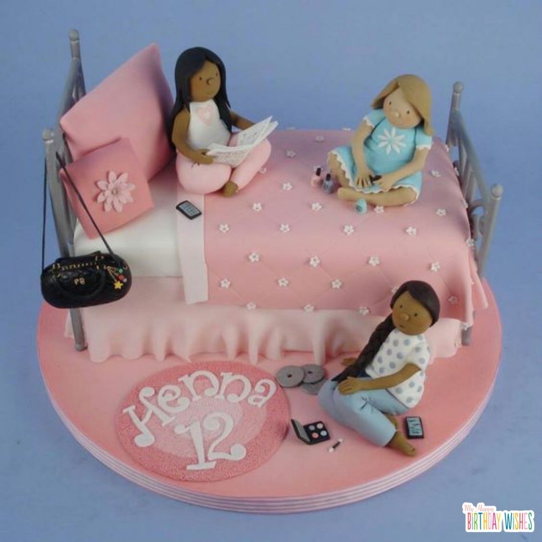 birthday cake with three girls miniature