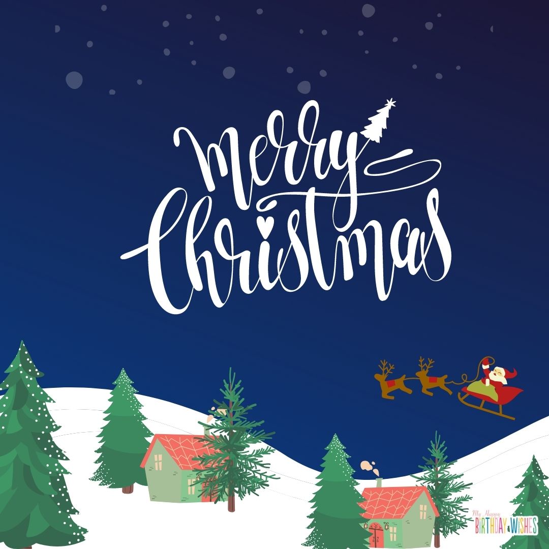 aesthetic merry christmas card with santa claus and reindeers