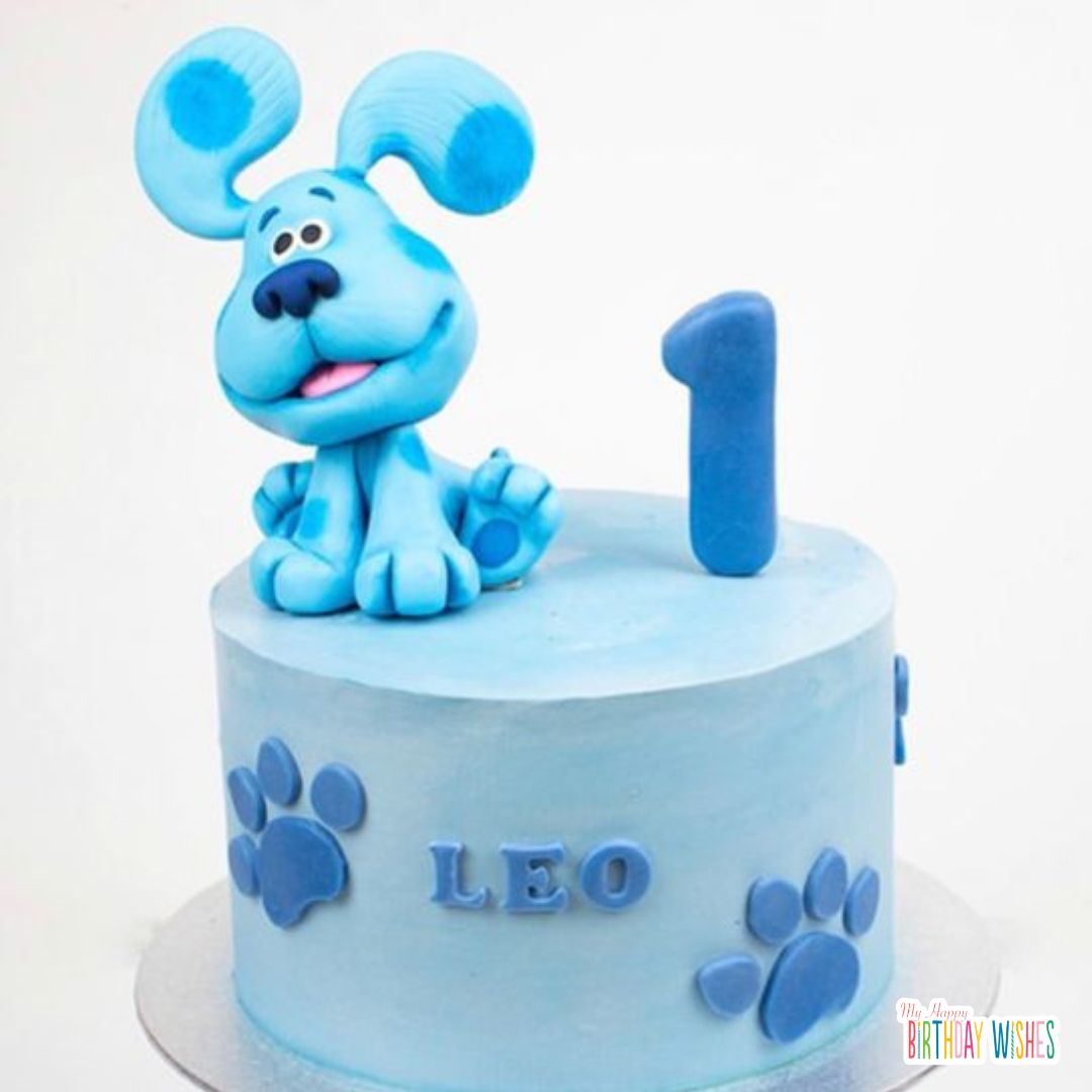 dog cake with blues clues puppy and number 1 candle