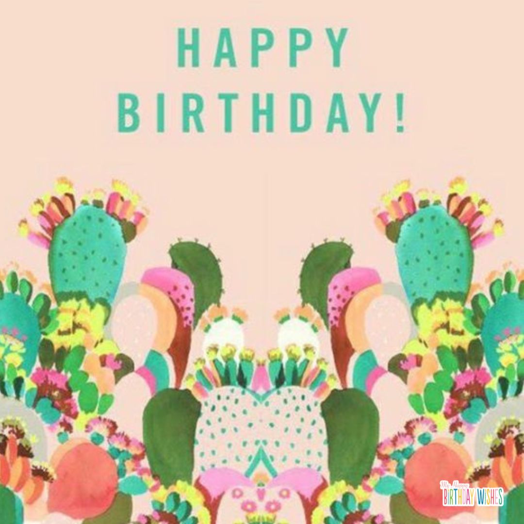 simple text happy birthday with cactus