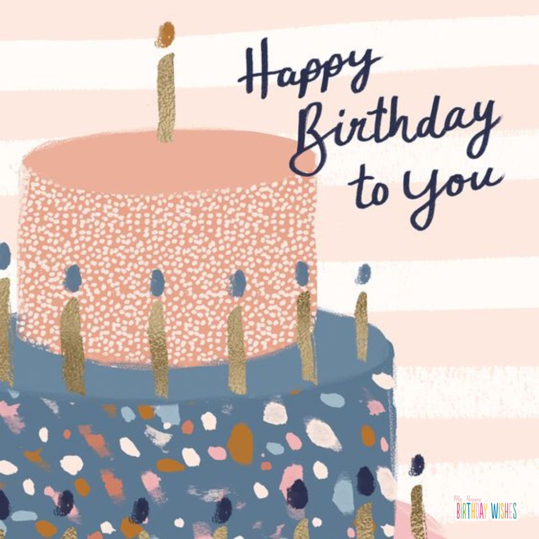 birthday card with stripes and background and cakes and candles