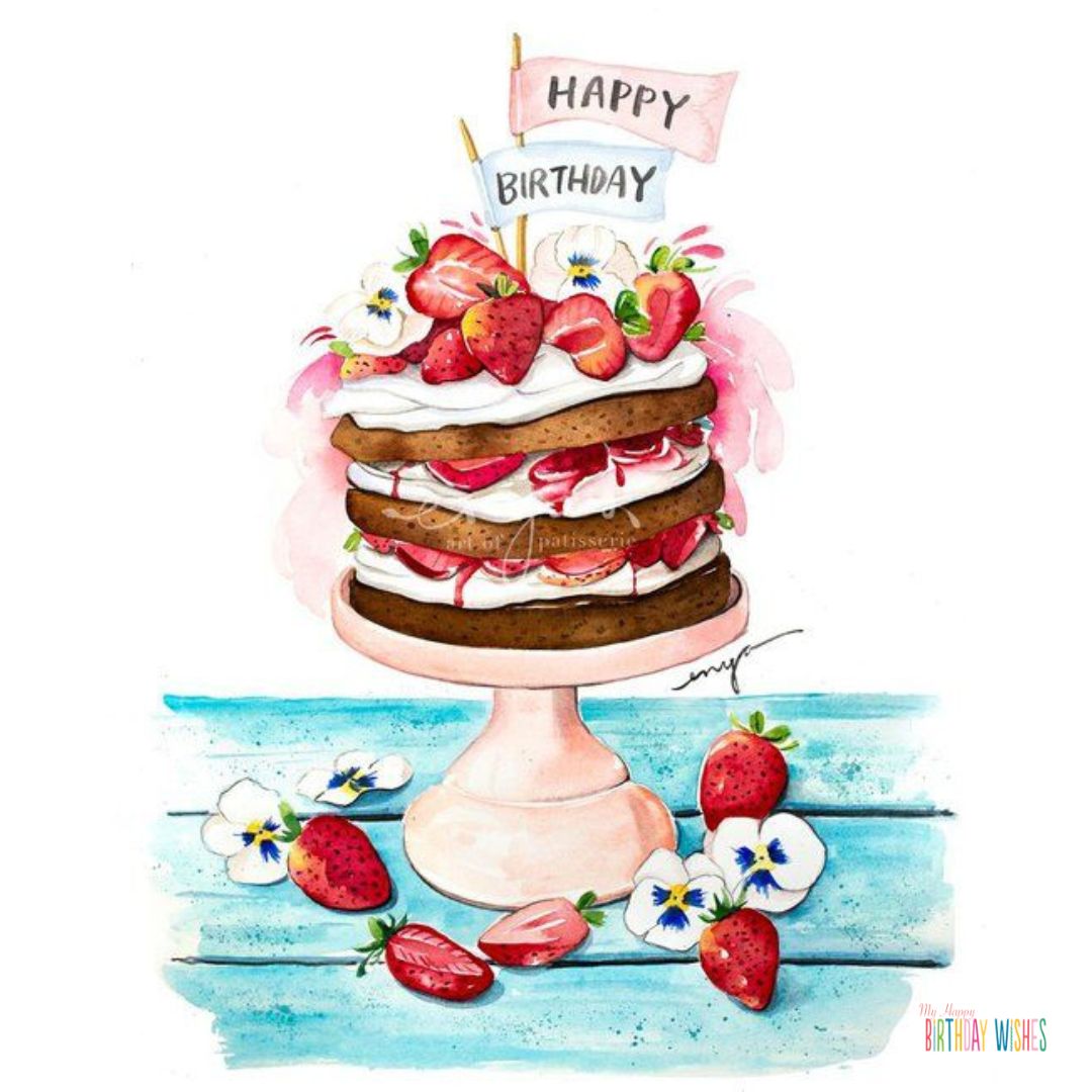 birthday card to send for someone with strawberry cake