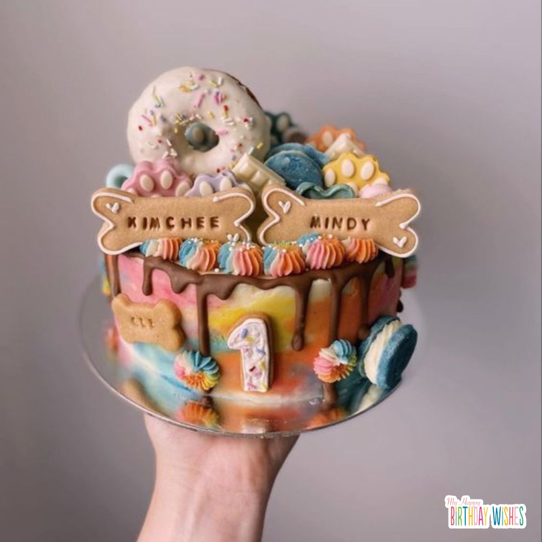 birthday cake for dog with doughnuts and bones design