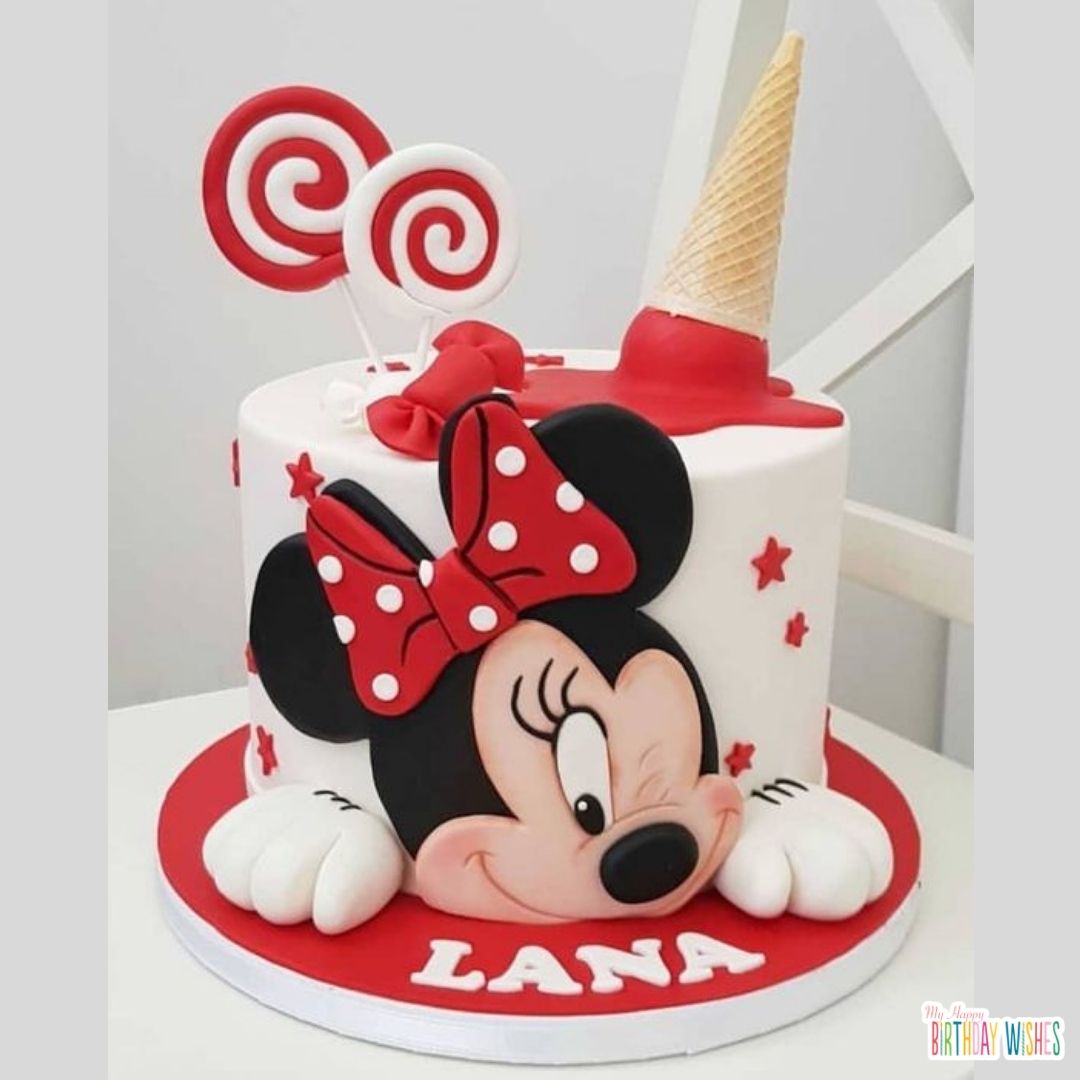Birthday Cake with mini mouse design and ice cream topping