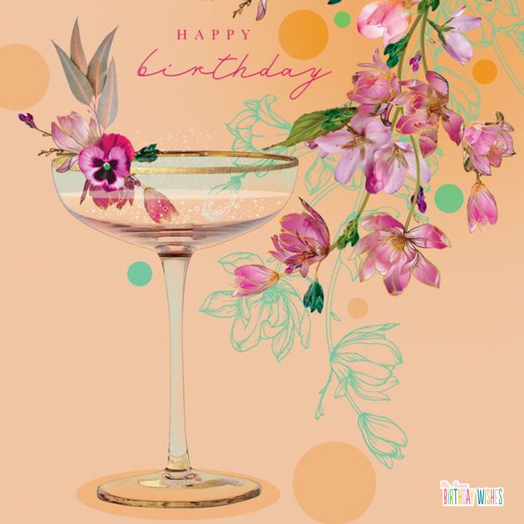 wine glass with flowers birthday card to send