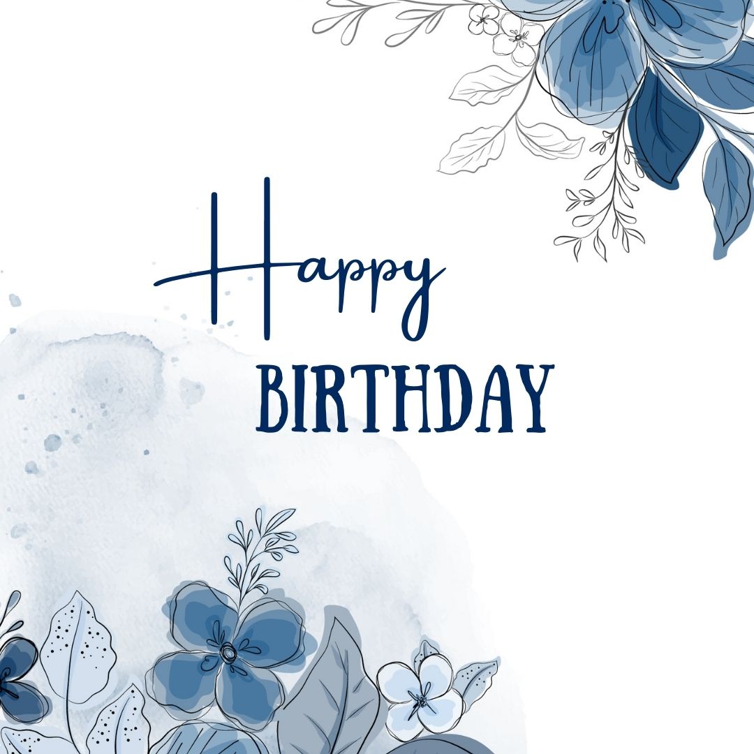 blue flowers and gradient themed Printable Birthday Card