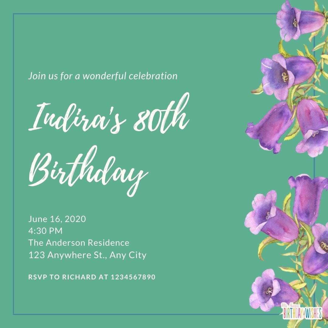green and lavender Birthday Invitation Card