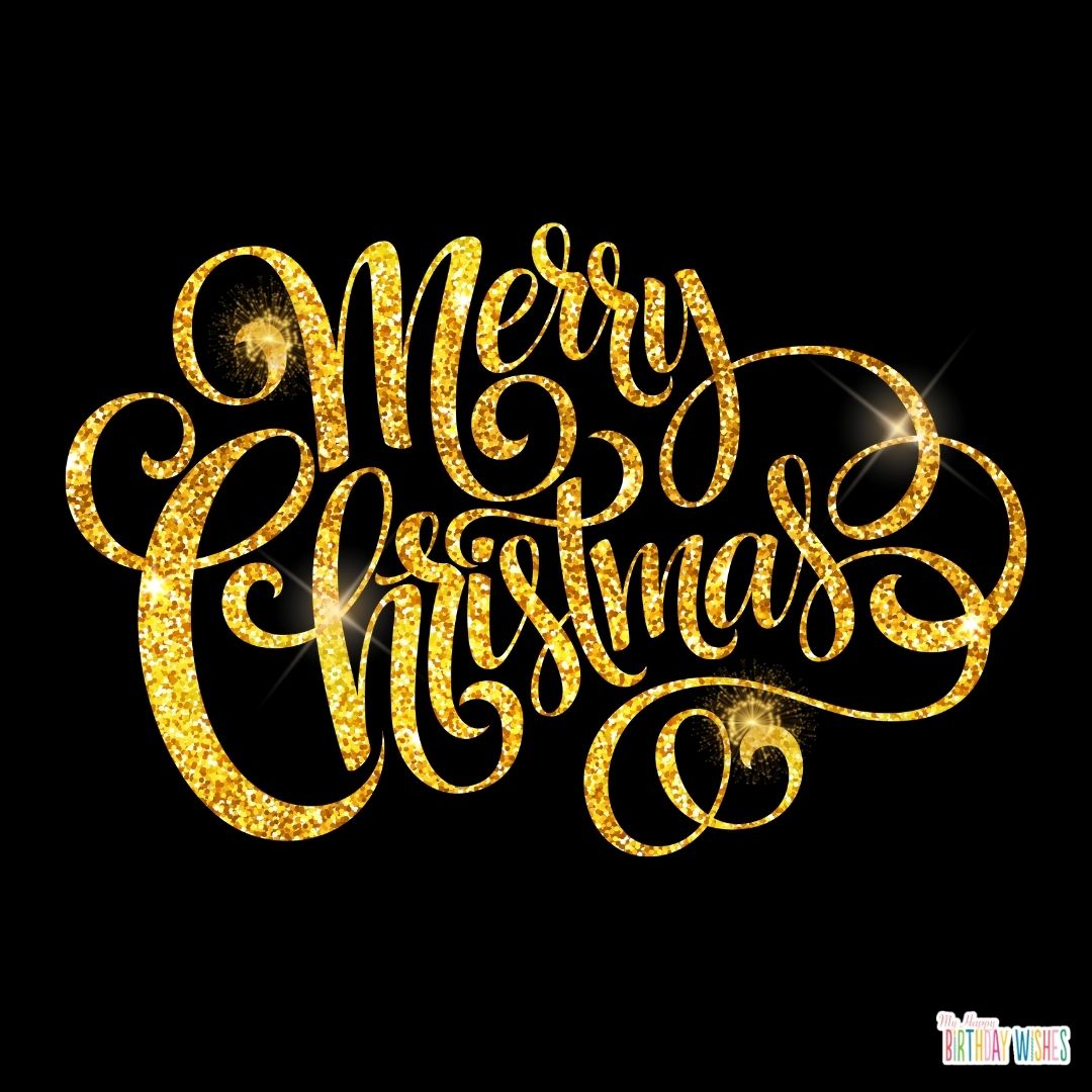 neat and gold lettering merry christmas, christmas card