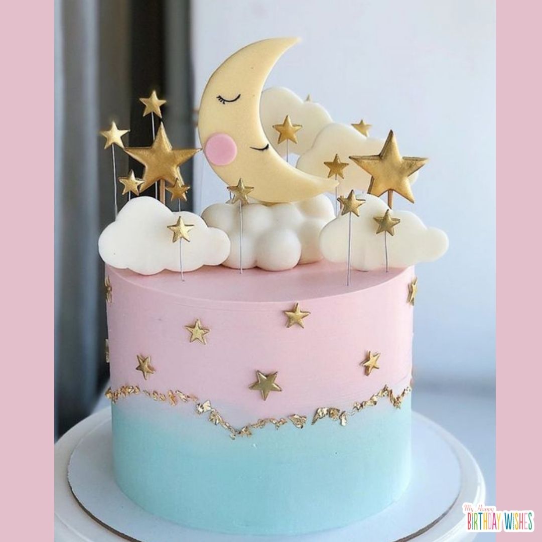 Birthday Cake with half moon and stars design