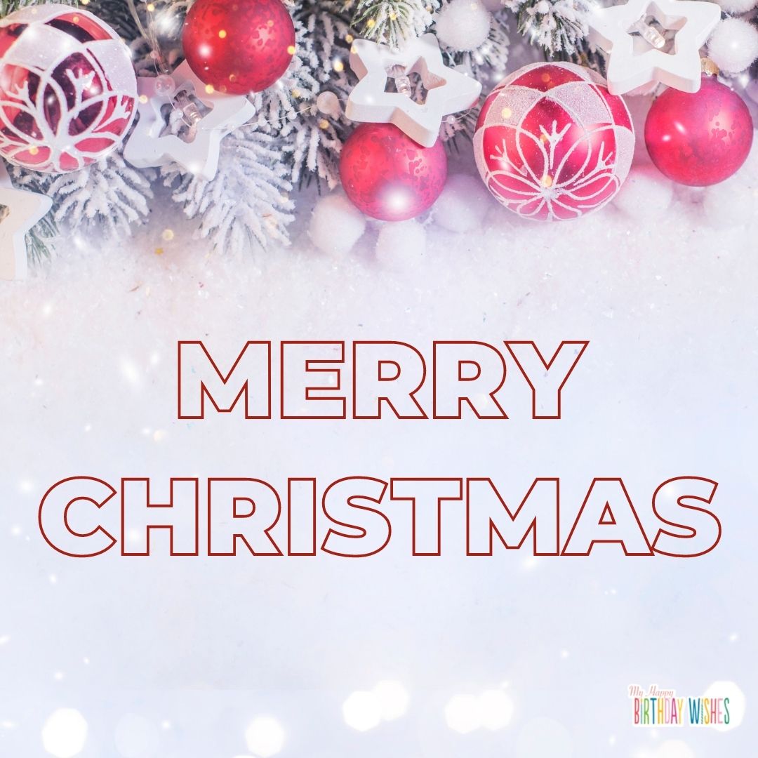 white themed merry christmas card with christmas balls