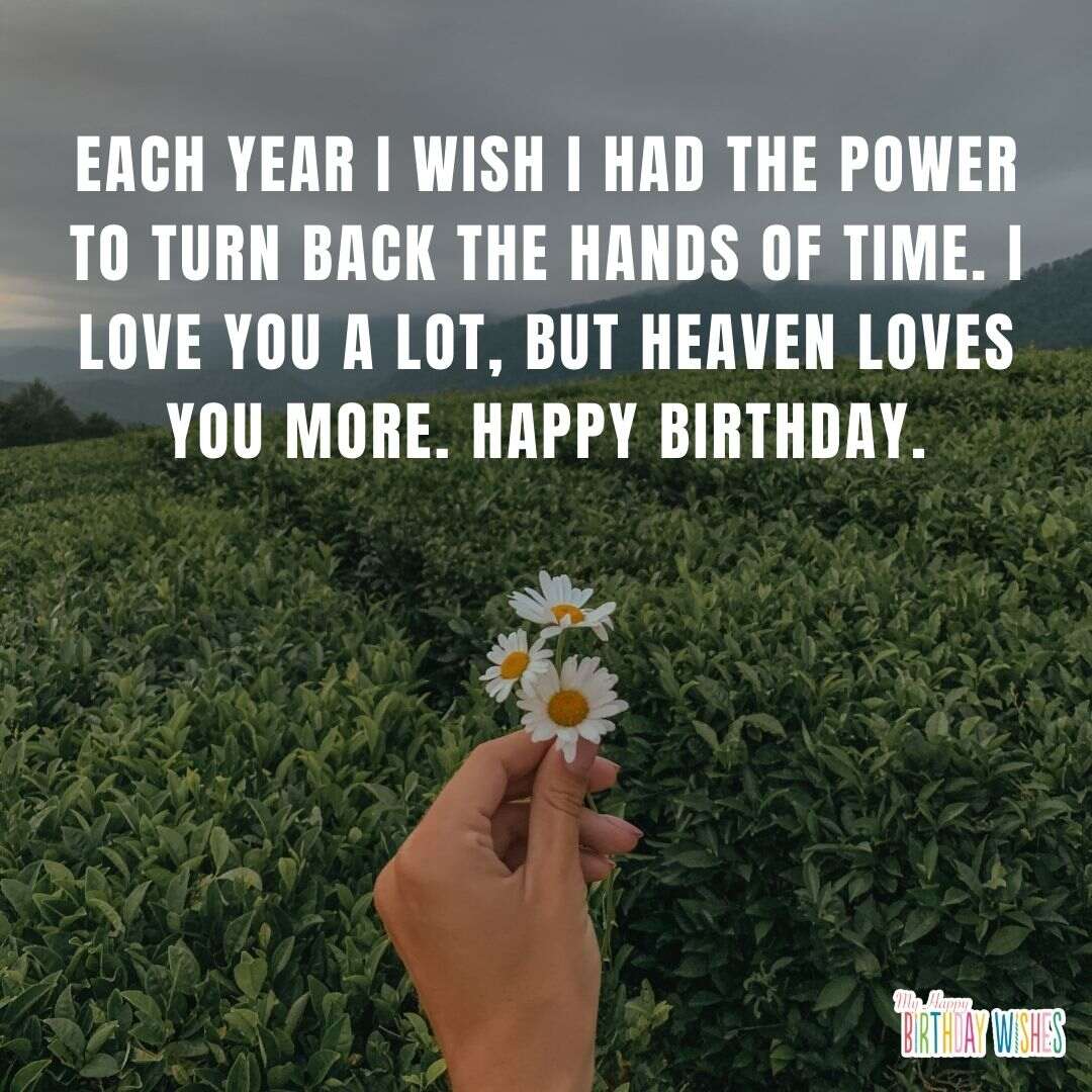 white flower in the fields background design birthday wish in heaven