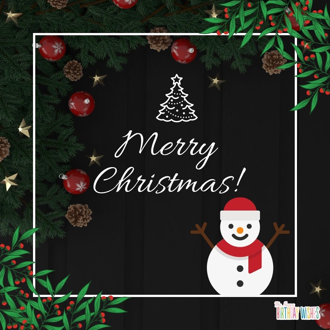 merry christmas card with snow man and christmas balls design