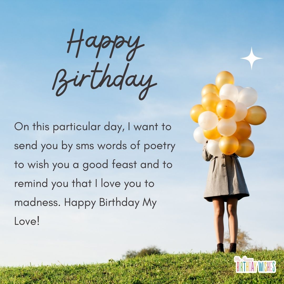 for lover birthday card greetings with person holding a balloon
