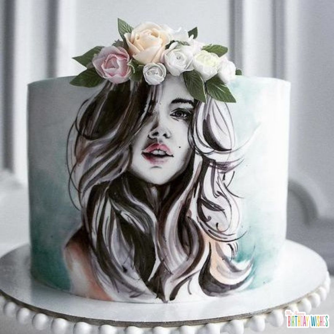 girl in a flower Birthday Cake