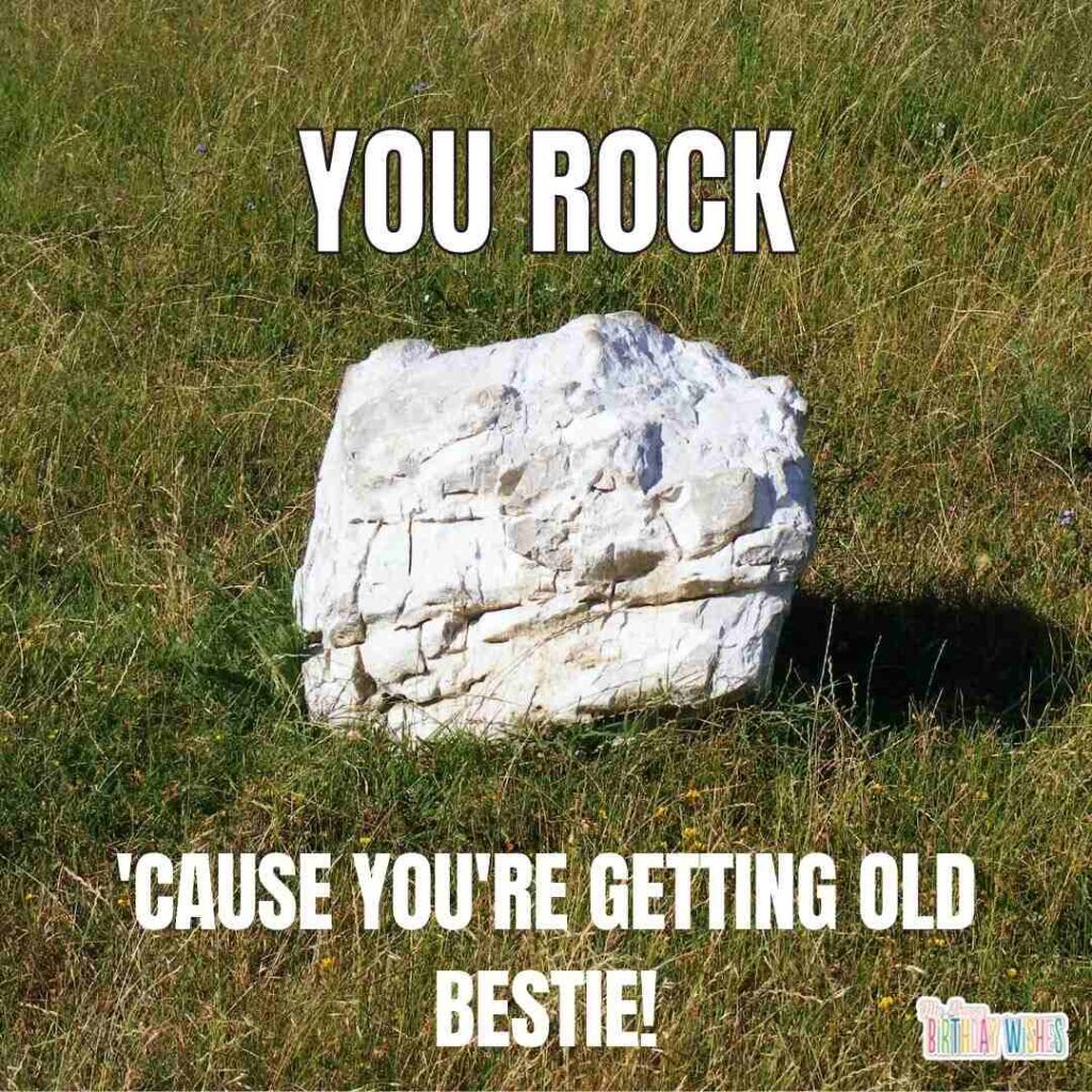 birthday meme to send to your bestie with a rock image