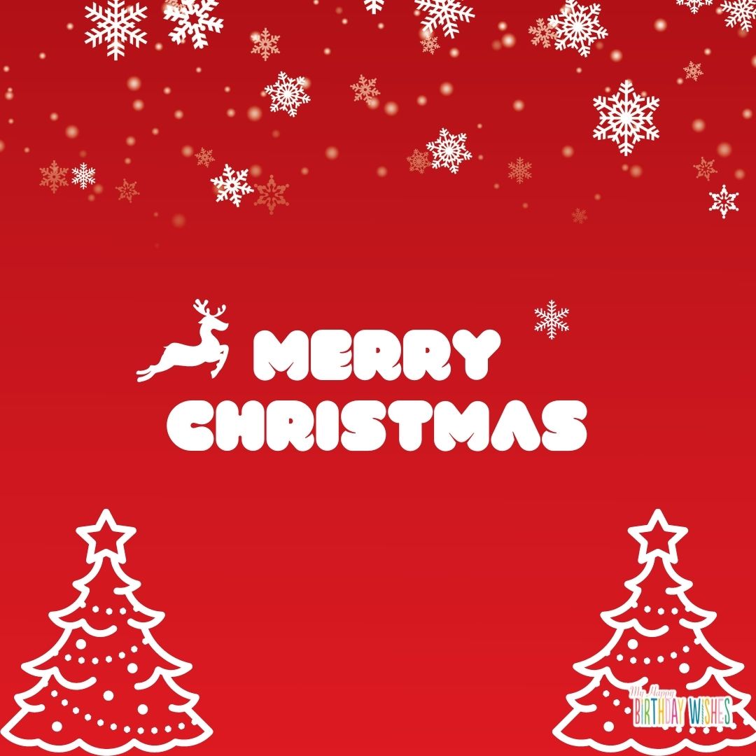 merry christmas card with snowflakes and white christmas tree