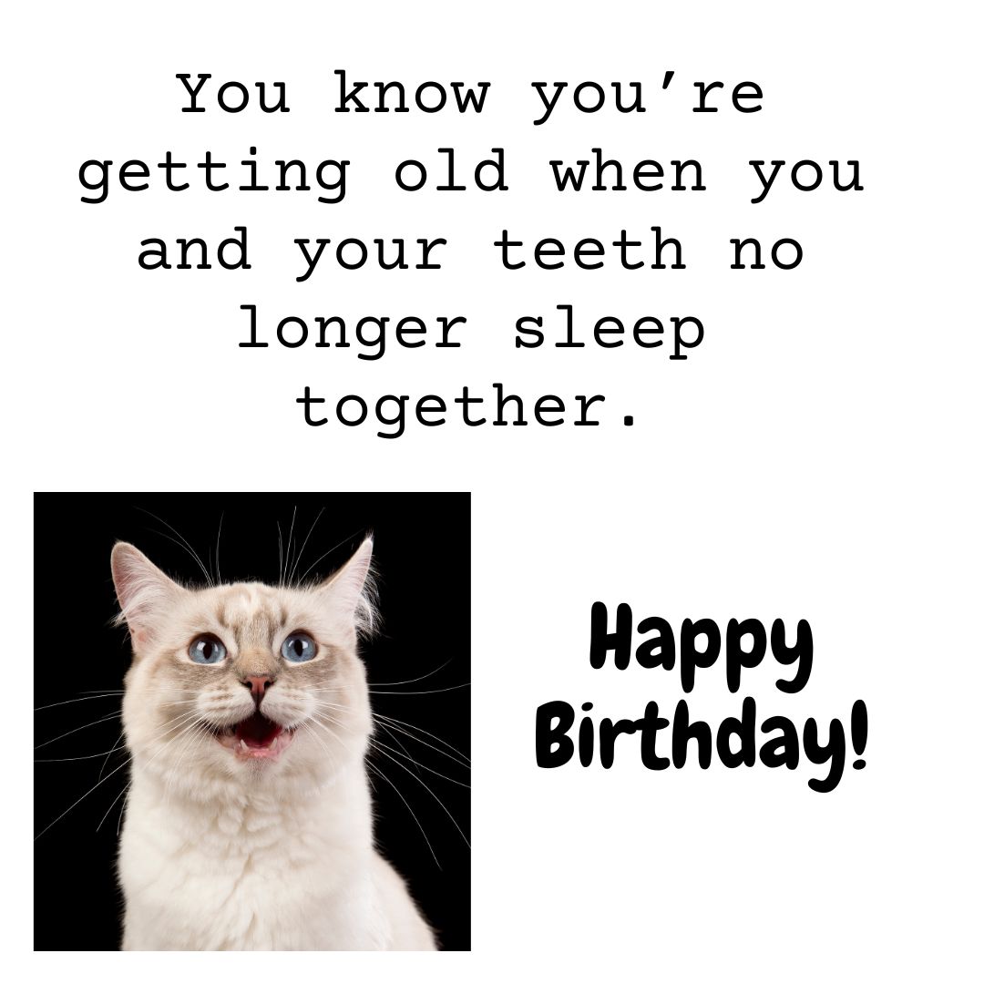 funny birthday greet about teeth with cat laughing