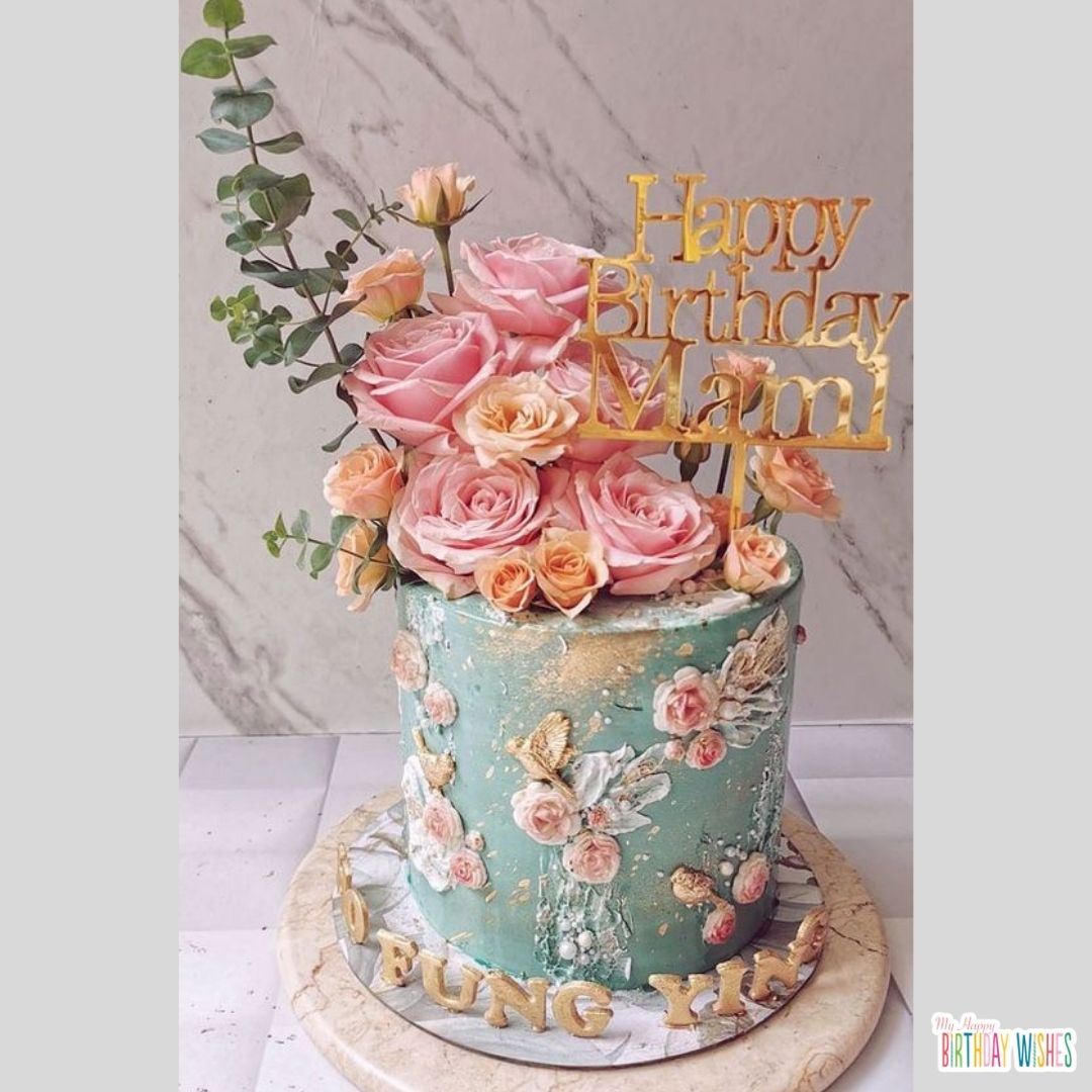 watercolor inspired cake with roses as topping design