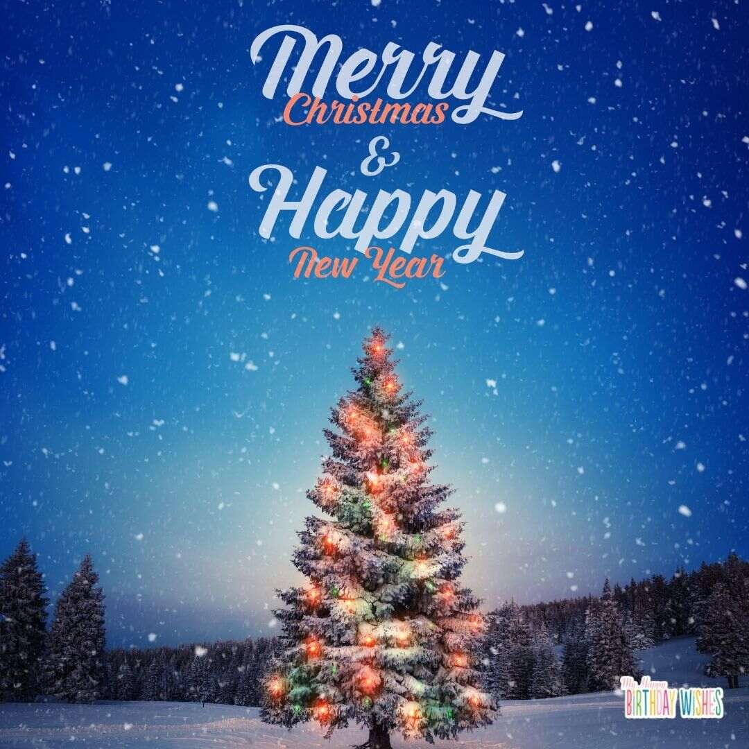 colorful christmas tree design with merry christmas and happy new year greetings with snows