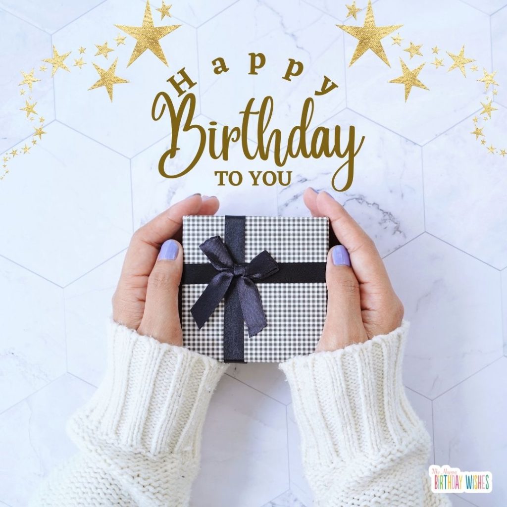 girl holding a gift box happy birthday