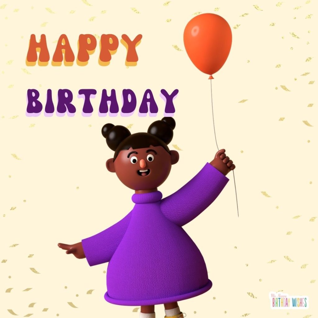 animated girl and glitters birthday card